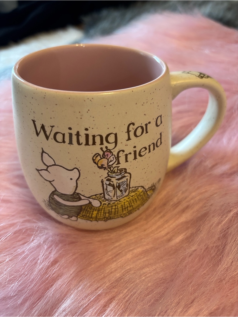 Disney Store Pooh Piglet Waiting for a Friend Pink Interior Ceramic Coffee Mug